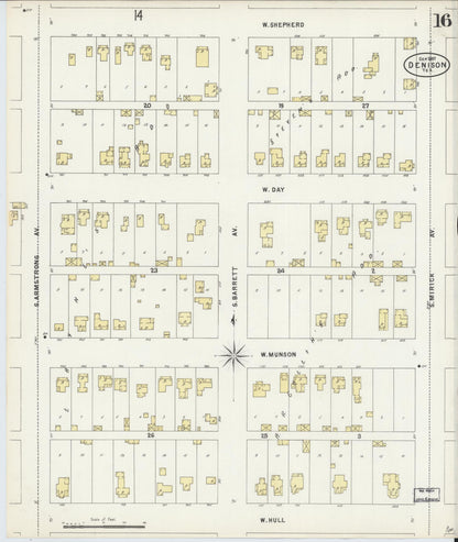 Sanborn Fire Insurance Map from Denison, Grayson County, Texas (1897), Sheet #0016 - Complete Map Set gallery image, historic Sanborn map, vintage wall art, Texas Texas