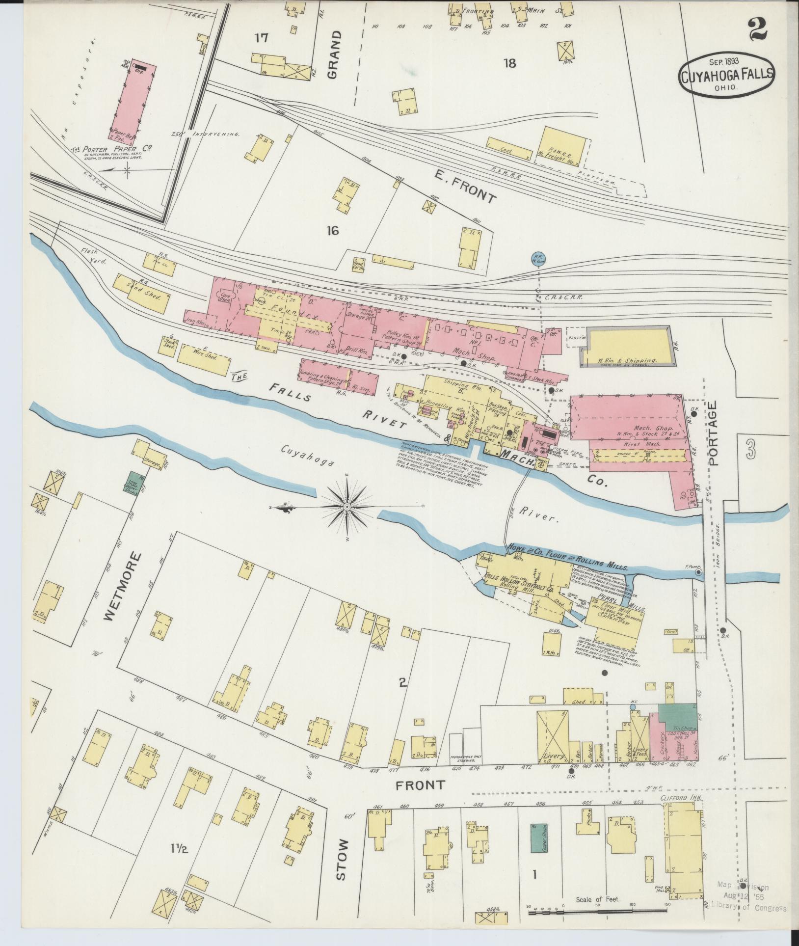 Sanborn Fire Insurance Map from Cuyahoga Falls, Summit County, Ohio (1893), Sheet #0002 - Complete Map Set gallery image, historic Sanborn map, vintage wall art, Ohio Ohio
