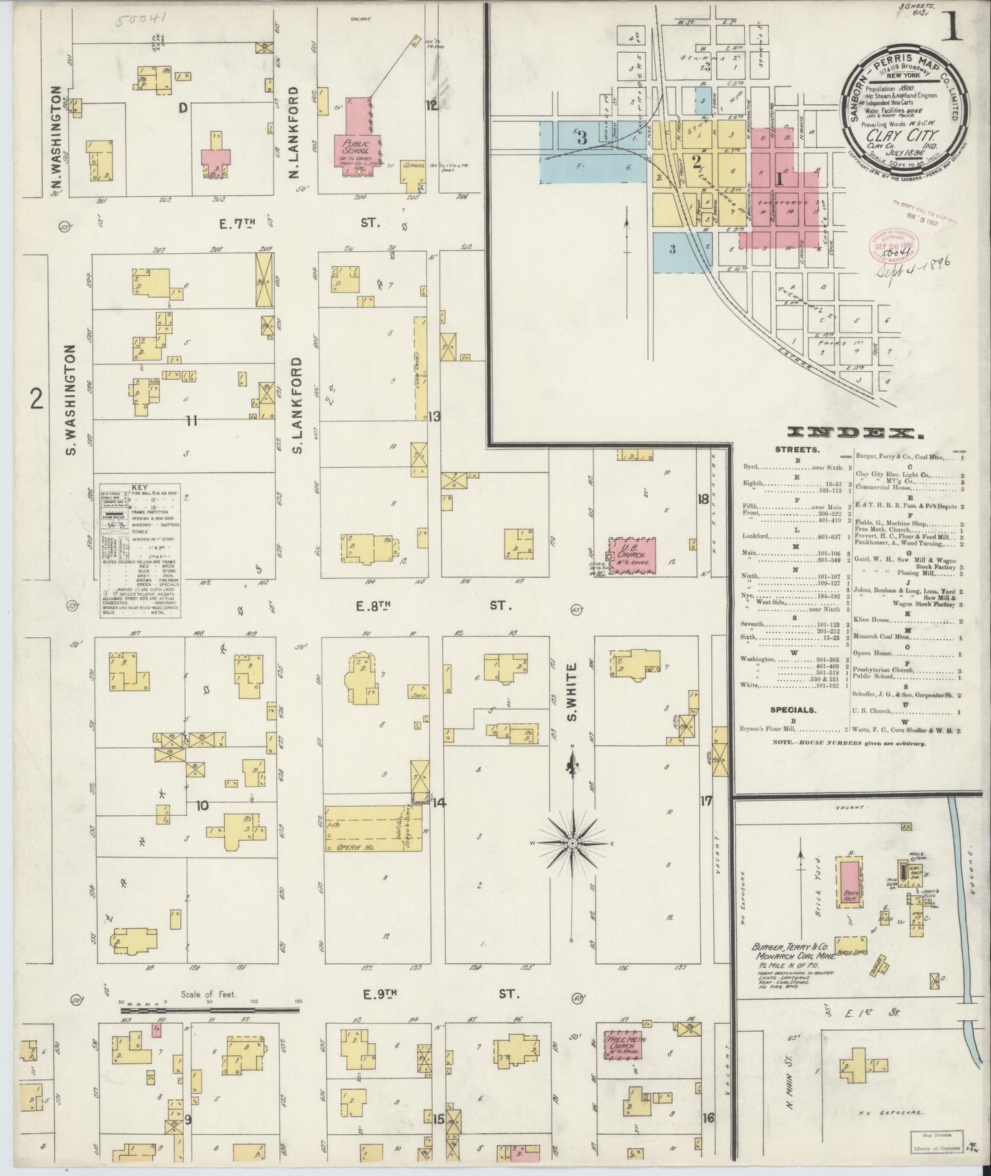 Sanborn Fire Insurance Map from Clay City, Clay County, Indiana (1896), Sheet #0001 - Complete Map Set gallery image, historic Sanborn map, vintage wall art, Indiana Indiana