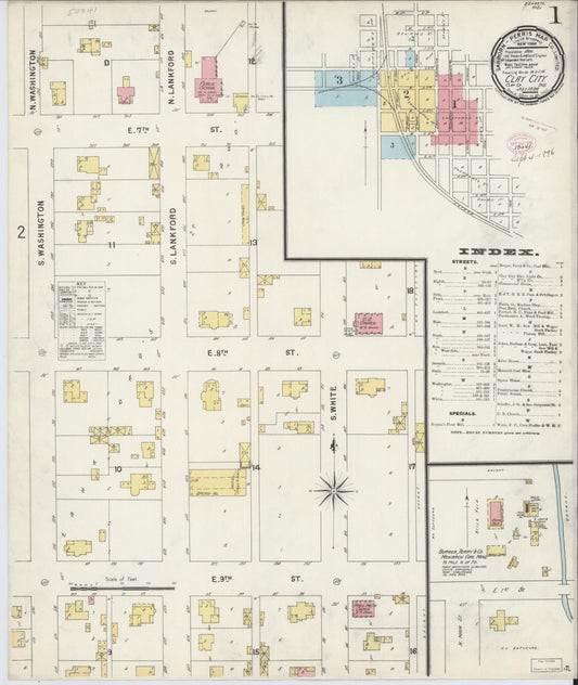 Sanborn Fire Insurance Map from Clay City, Clay County, Indiana (1896), Sheet #0001 - Complete Map Set gallery image, historic Sanborn map, vintage wall art, Indiana Indiana