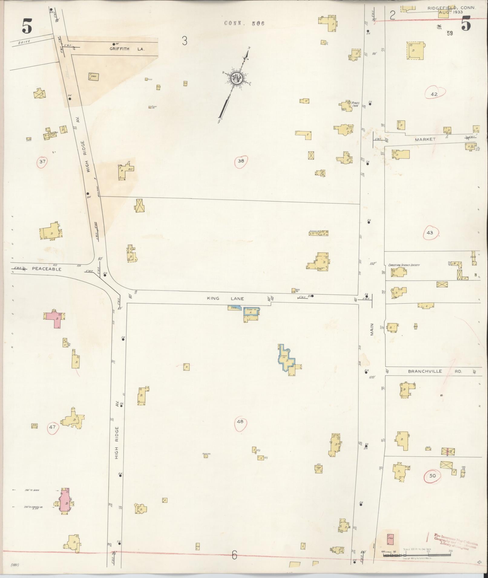 Sanborn Fire Insurance Map from Ridgefield, Fairfield County, Connecticut (1940), Sheet #0005 - Complete Map Set gallery image, historic Sanborn map, vintage wall art, Connecticut Connecticut