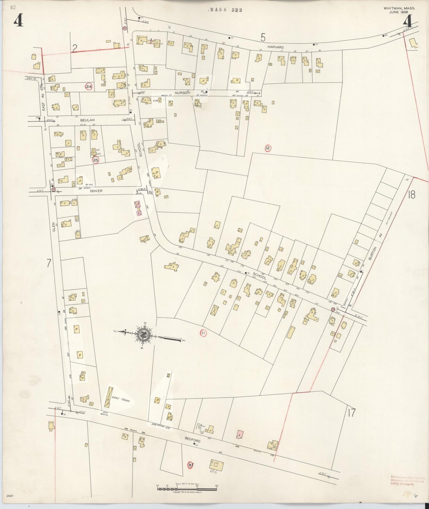 Sanborn Fire Insurance Map from Whitman, Plymouth County, Massachusetts (1950), Sheet #0004 - Complete Map Set gallery image, historic Sanborn map, vintage wall art, Massachusetts Massachusetts