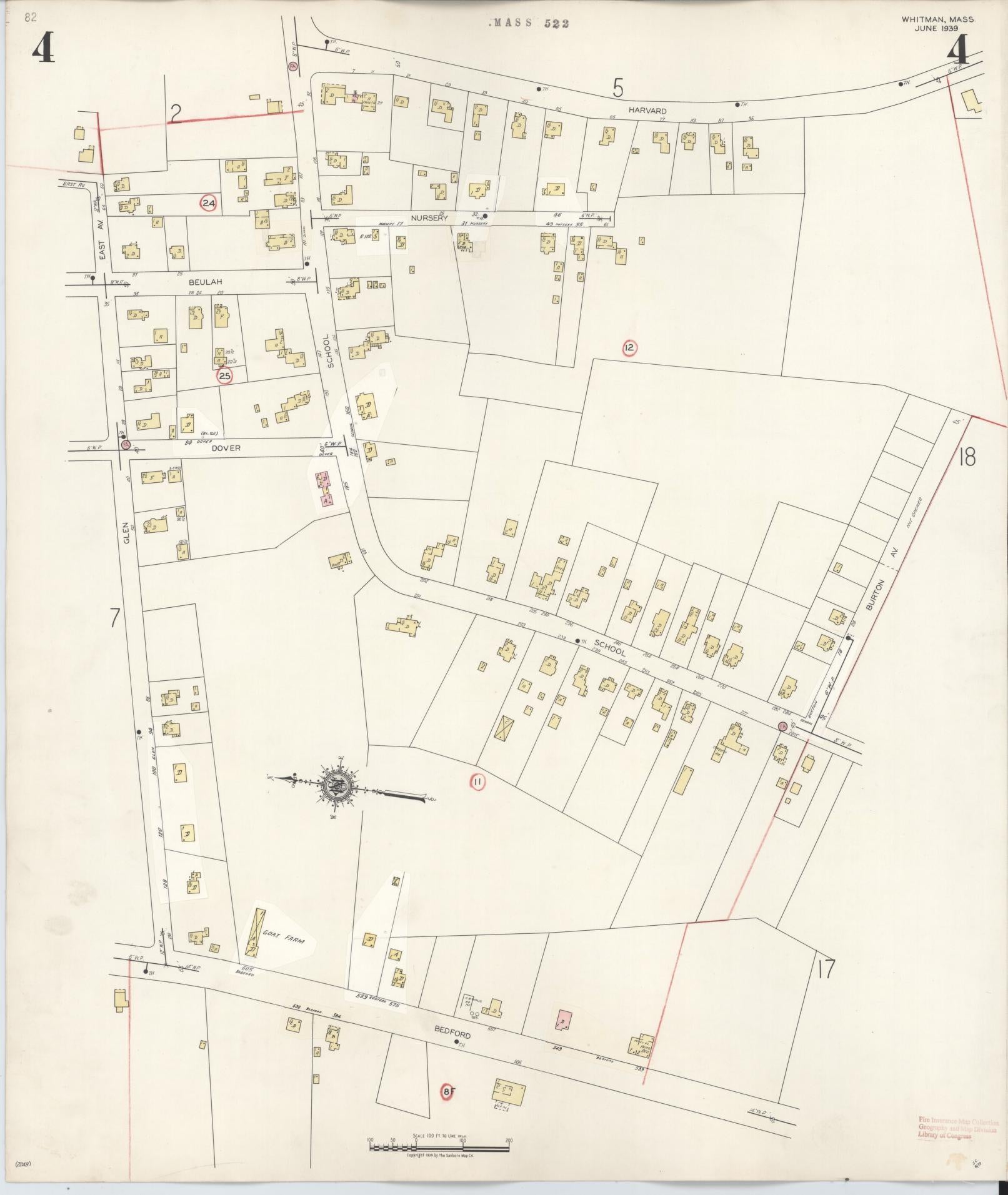 Sanborn Fire Insurance Map from Whitman, Plymouth County, Massachusetts (1950), Sheet #0004 - Complete Map Set gallery image, historic Sanborn map, vintage wall art, Massachusetts Massachusetts