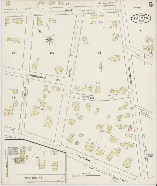 Sanborn Fire Insurance Map from Palmer, Hampden County, Massachusetts (1886), Sheet #0005 - Historic Sanborn Fire Insurance Map Print, vintage old map wall art, antique decor, genealogy gift, Massachusetts Massachusetts map