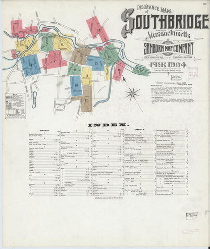Sanborn Fire Insurance Map from Southbridge, Worcester County, Massachusetts (1904), Sheet #0001 - Complete Map Set gallery image, historic Sanborn map, vintage wall art, Massachusetts Massachusetts
