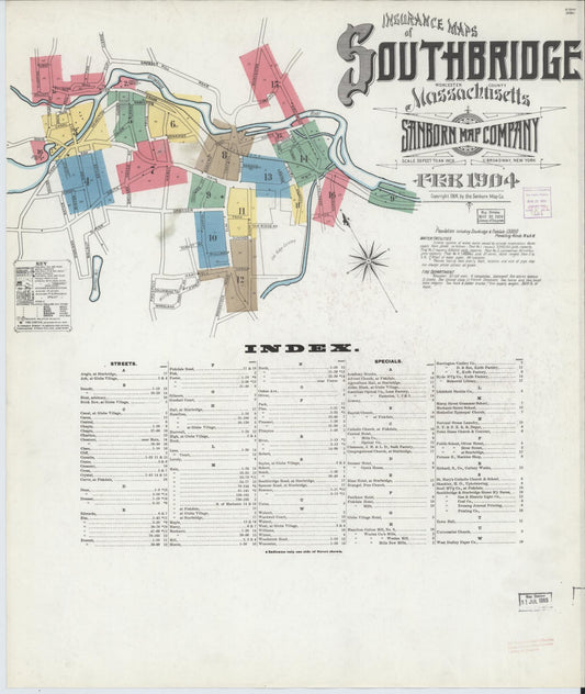 Sanborn Fire Insurance Map from Southbridge, Worcester County, Massachusetts (1904), Sheet #0001 - Complete Map Set gallery image, historic Sanborn map, vintage wall art, Massachusetts Massachusetts