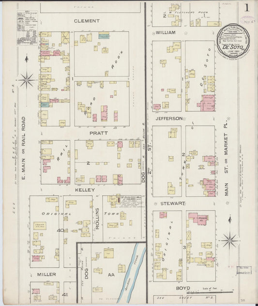 Sanborn Fire Insurance Map from De Soto, Jefferson County, Missouri (1886), Sheet #0001 - Historic Sanborn Fire Insurance Map Print, vintage old map wall art, antique decor, genealogy gift, Missouri Missouri map
