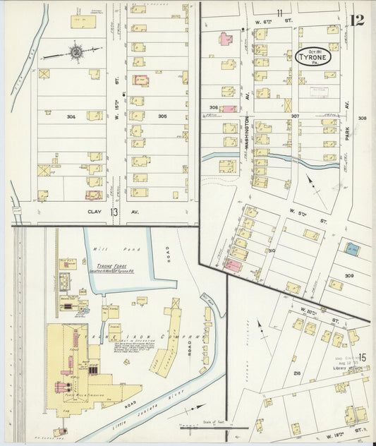 Sanborn Fire Insurance Map from Tyrone, Blair County, Pennsylvania (1911), Sheet #0012 - Historic Sanborn Fire Insurance Map Print, vintage old map wall art, antique decor, genealogy gift, Pennsylvania Pennsylvania map