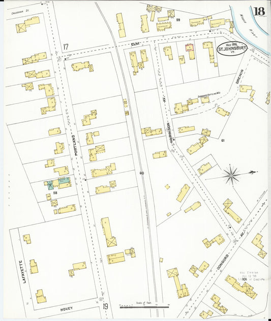 Sanborn Fire Insurance Map from Saint Johnsbury, Caledonia County, Vermont (1905), Sheet #0018 - Historic Sanborn Fire Insurance Map Print, vintage old map wall art, antique decor, genealogy gift, Vermont Vermont map