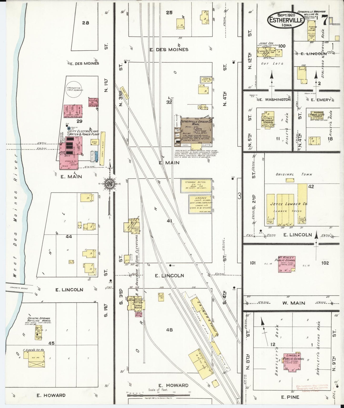 Sanborn Fire Insurance Map from Estherville, Emmet County, Iowa (1920), Sheet #0007 - Historic Sanborn Fire Insurance Map Print, vintage old map wall art