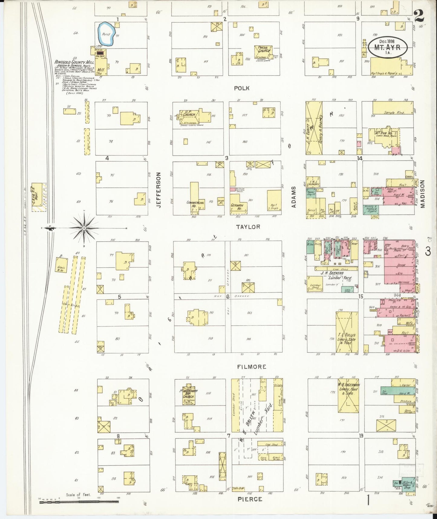 Sanborn Fire Insurance Map from Mount Ayr, Ringgold County, Iowa (1898), Sheet #0002 - Historic Sanborn Fire Insurance Map Print