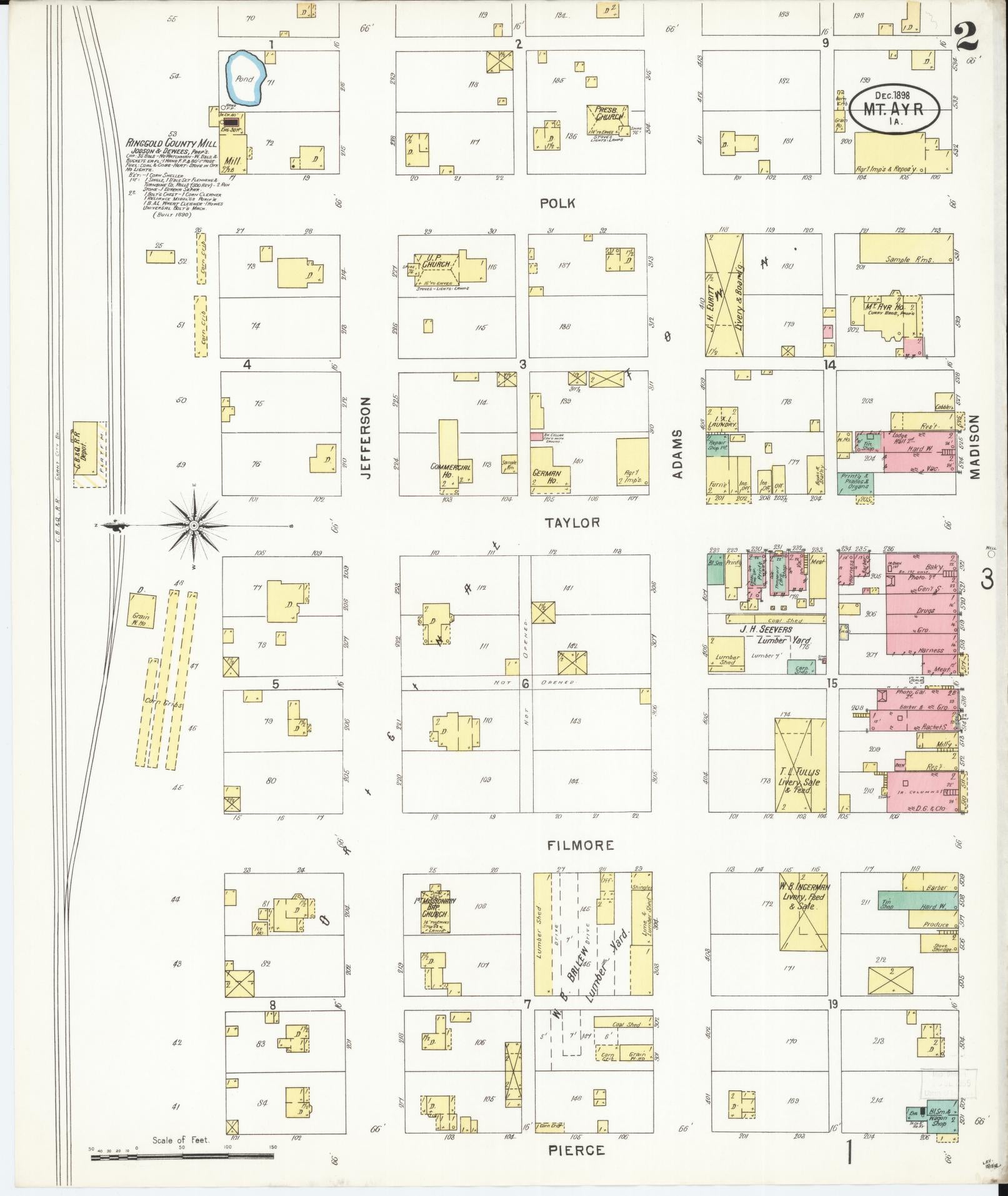 Sanborn Fire Insurance Map from Mount Ayr, Ringgold County, Iowa (1898), Sheet #0002 - Historic Sanborn Fire Insurance Map Print