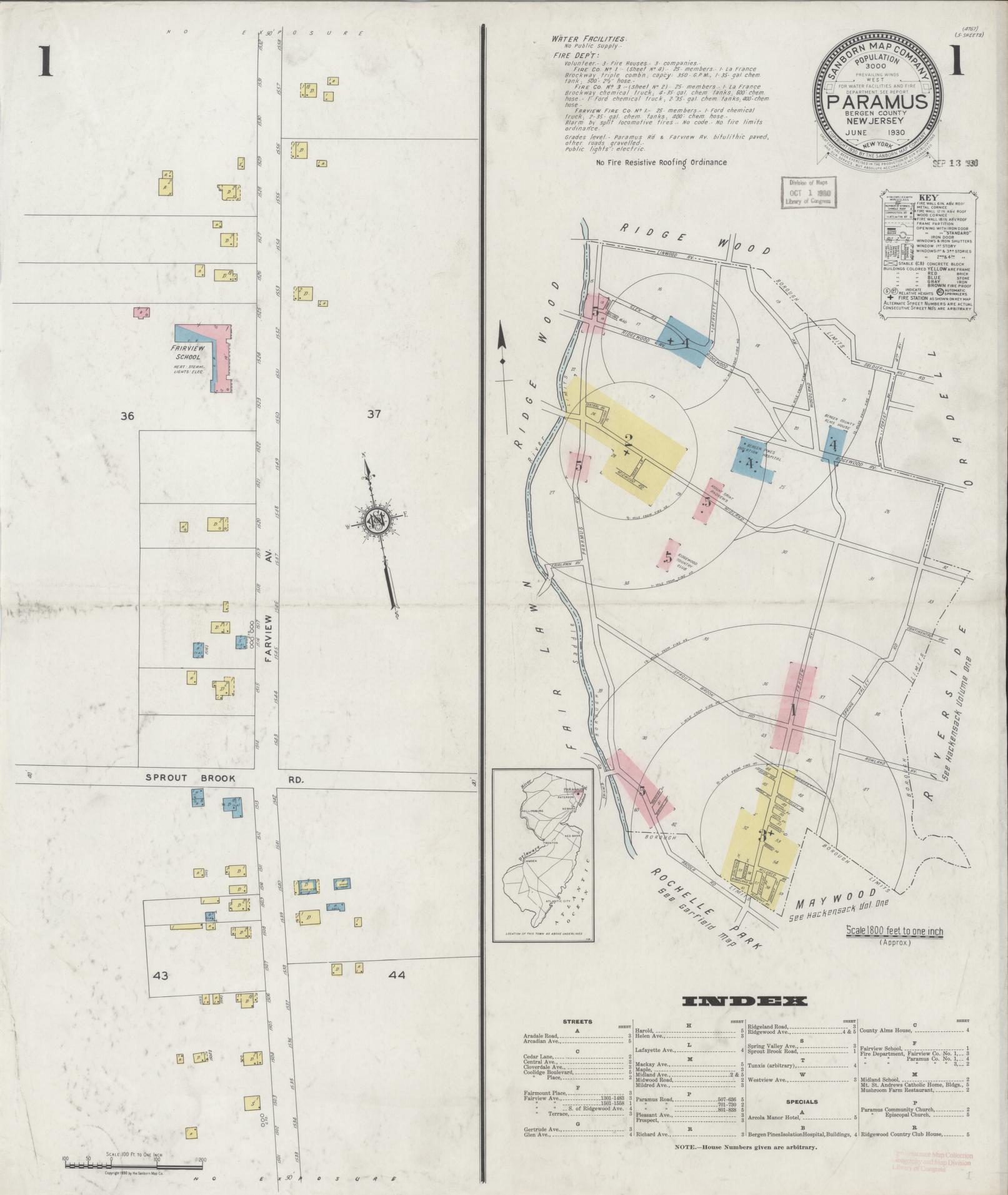 Sanborn Fire Insurance Map from Paramus, Bergen County, New Jersey. (1930) – Historic Sanborn Fire Insurance Map Print