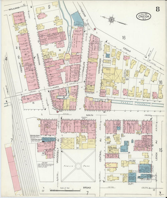 Sanborn Fire Insurance Map from Oneida, Madison County, New York (1914), Sheet #0008 - Historic Sanborn Fire Insurance Map Print, vintage old map wall art, antique decor, genealogy gift, New York New York map