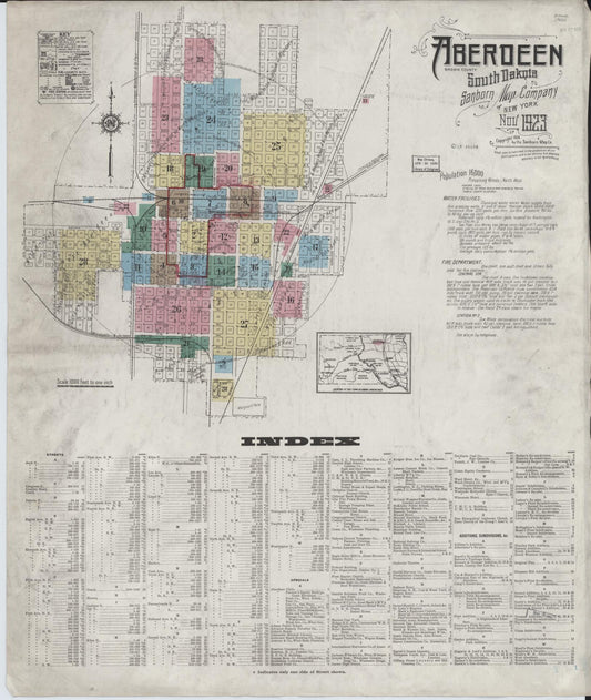 Sanborn Fire Insurance Map from Aberdeen, Brown County, South Dakota (1923), Sheet #0001 - Complete Map Set gallery image, historic Sanborn map, vintage wall art, South Dakota South Dakota