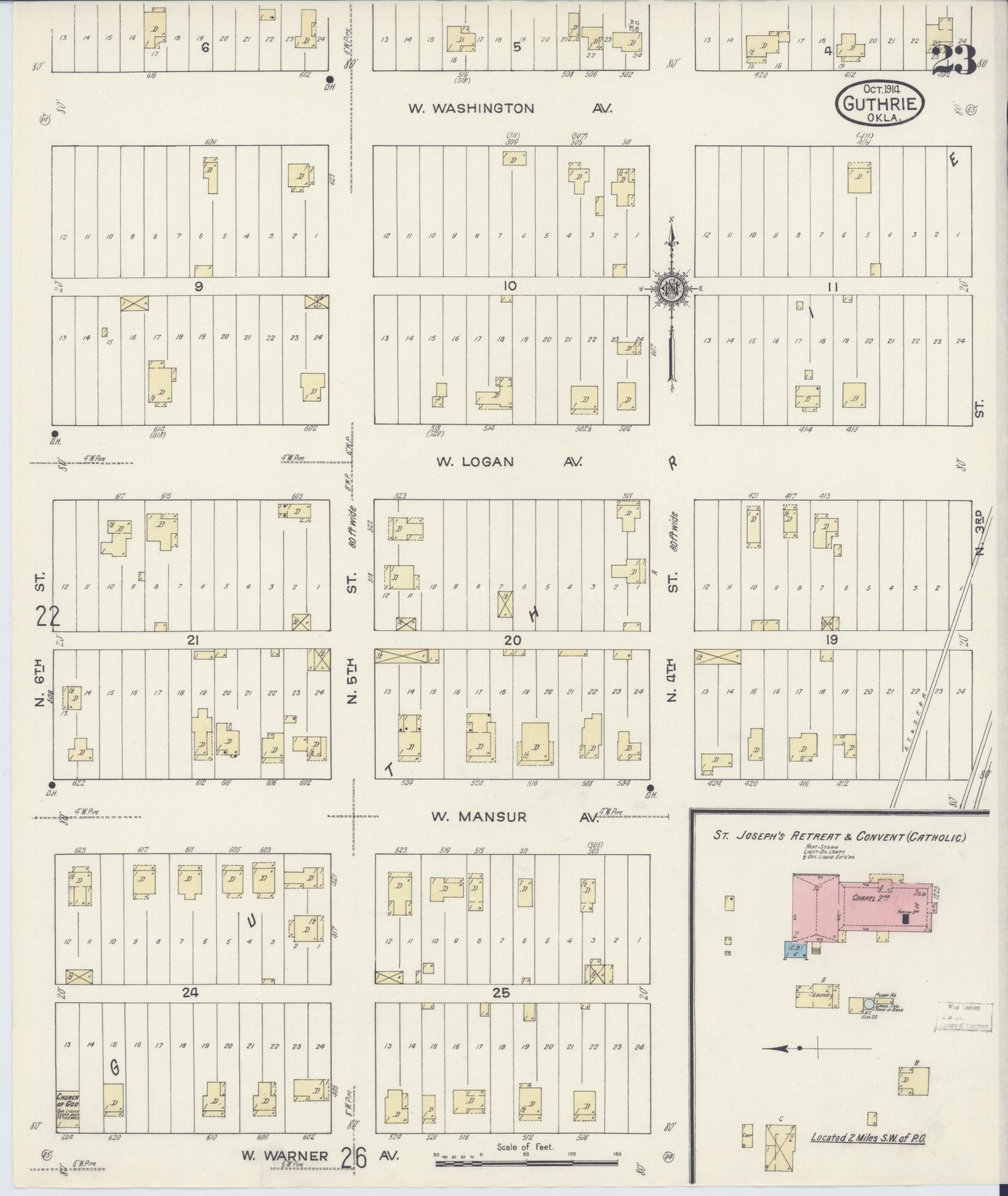 Sanborn Fire Insurance Map from Guthrie, Logan County, Oklahoma (1914), Sheet #0023 - Complete Map Set gallery image, historic Sanborn map, vintage wall art, Oklahoma Oklahoma