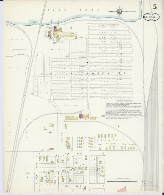 Sanborn Fire Insurance Map from Cass Lake, Cass County, Minnesota (1913), Sheet #0005 - Historic Sanborn Fire Insurance Map Print, vintage old map wall art, antique decor, genealogy gift, Minnesota Minnesota map