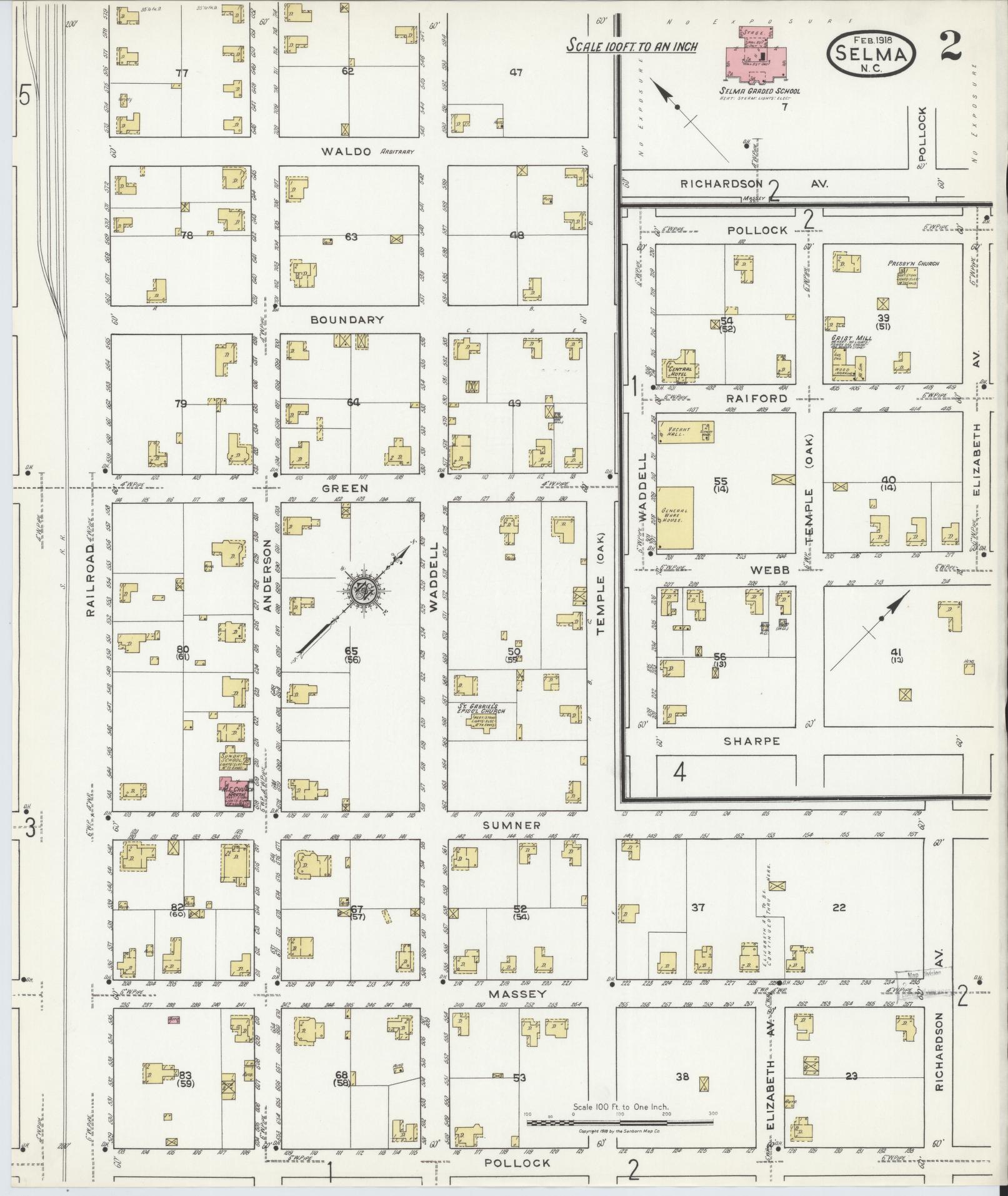 Sanborn Fire Insurance Map from Selma, Johnston County, North Carolina (1918), Sheet #0002 - Complete Map Set gallery image, historic Sanborn map, vintage wall art, North Carolina North Carolina