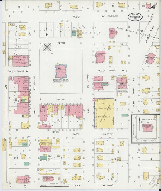 Sanborn Fire Insurance Map from Auburn, Nemaha County, Nebraska (1906), Sheet #0004 - Historic Sanborn Fire Insurance Map Print, vintage old map wall art, antique decor, genealogy gift, Nebraska Nebraska map
