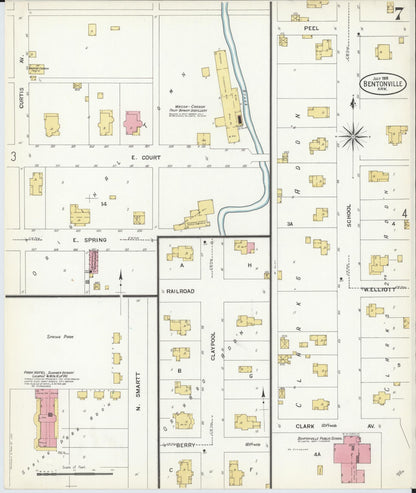 Sanborn Fire Insurance Map from Bentonville, Benton County, Arkansas (1908), Sheet #0007 - Complete Map Set gallery image, historic Sanborn map, vintage wall art, Arkansas Arkansas
