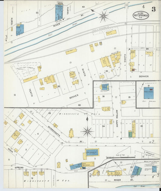 Sanborn Fire Insurance Map from Hot Springs, Fall River County, South Dakota (1903), Sheet #0003 - Historic Sanborn Fire Insurance Map Print, vintage old map wall art, antique decor, genealogy gift, South Dakota South Dakota map