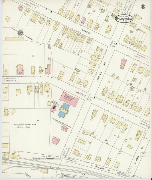 Sanborn Fire Insurance Map from Haddonfield, Camden County, New Jersey (1914), Sheet #0008 - Historic Sanborn Fire Insurance Map Print, vintage old map wall art, antique decor, genealogy gift, New Jersey New Jersey map