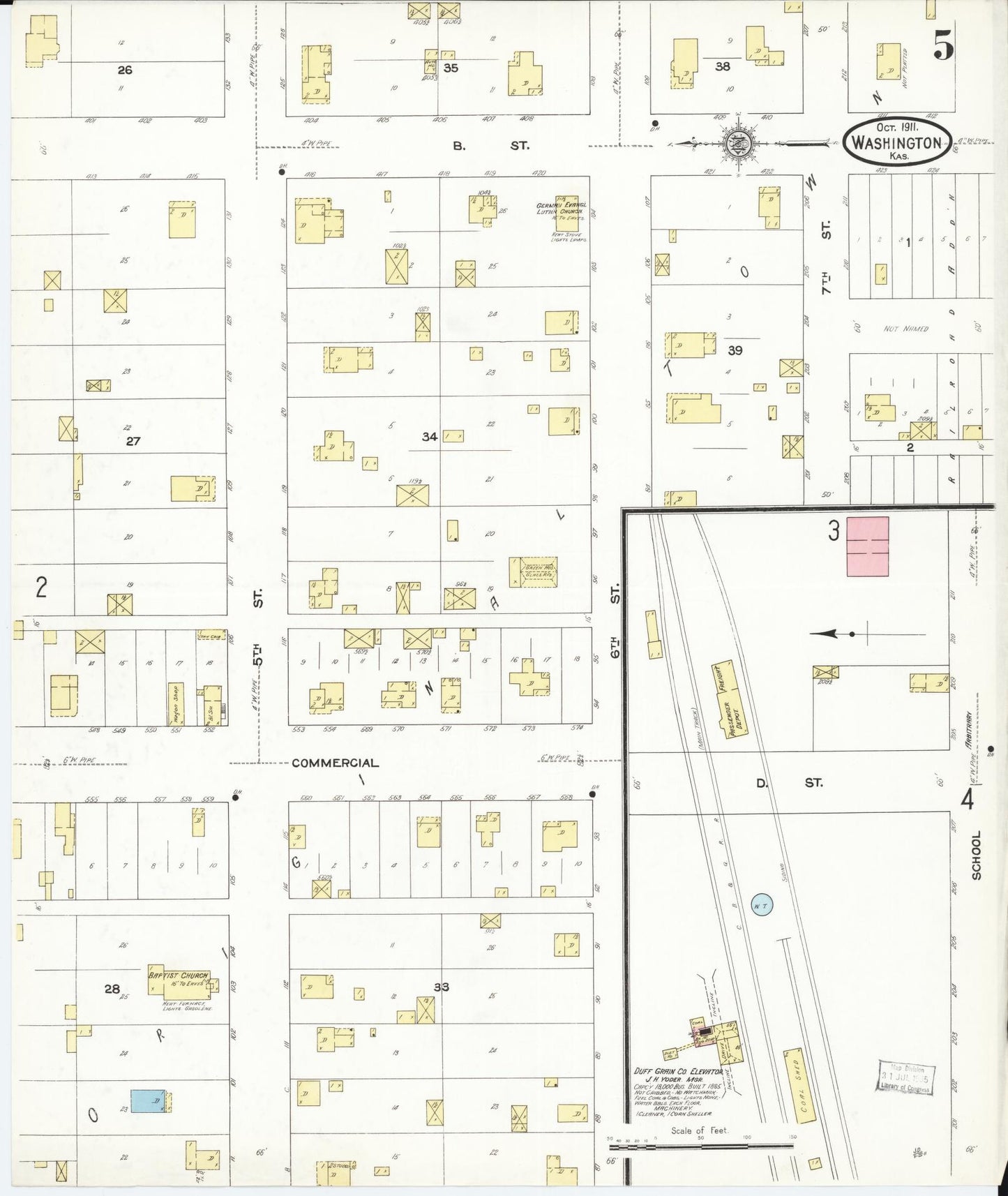 Sanborn Fire Insurance Map from Washington, Washington County, Kansas (1911), Sheet #0005 - Historic Sanborn Fire Insurance Map Print, vintage old map wall art, antique decor, genealogy gift, Kansas Kansas map