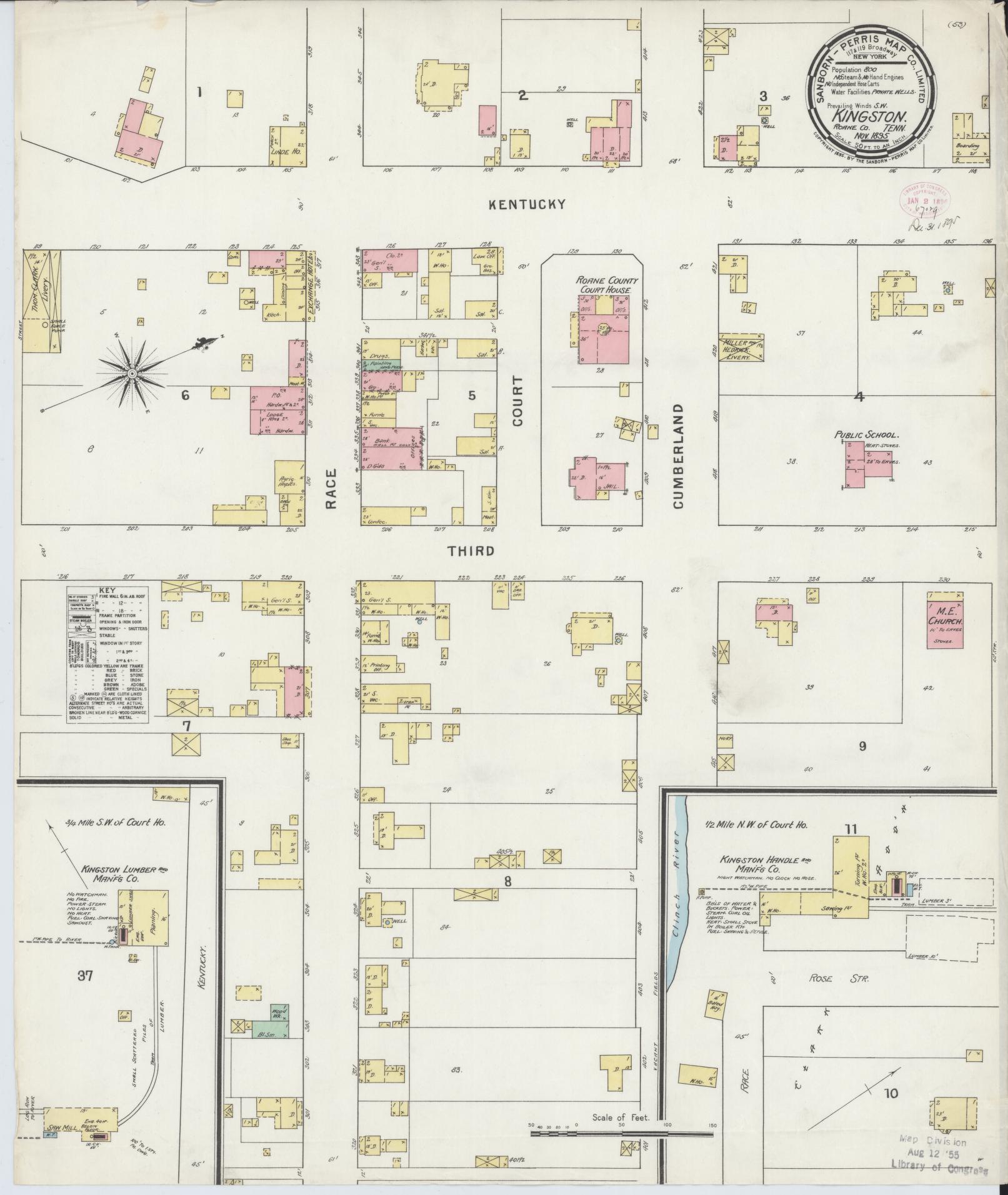 Sanborn Fire Insurance Map from Kingston, Roane County, Tennessee. (1895) – Historic Sanborn Fire Insurance Map Print