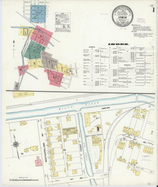 Sanborn Fire Insurance Map from Irwin, Westmoreland County, Pennsylvania (1909), Sheet #0001 - Historic Sanborn Fire Insurance Map Print, vintage old map wall art, antique decor, genealogy gift, Pennsylvania Pennsylvania map