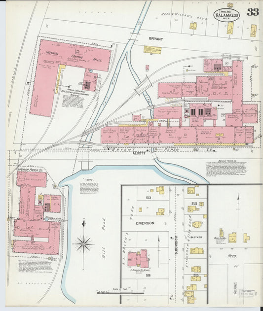 Sanborn Fire Insurance Map from Kalamazoo, Kalamazoo County, Michigan (1902), Sheet #0033 - Historic Sanborn Fire Insurance Map Print, vintage old map wall art, antique decor, genealogy gift, Michigan Michigan map