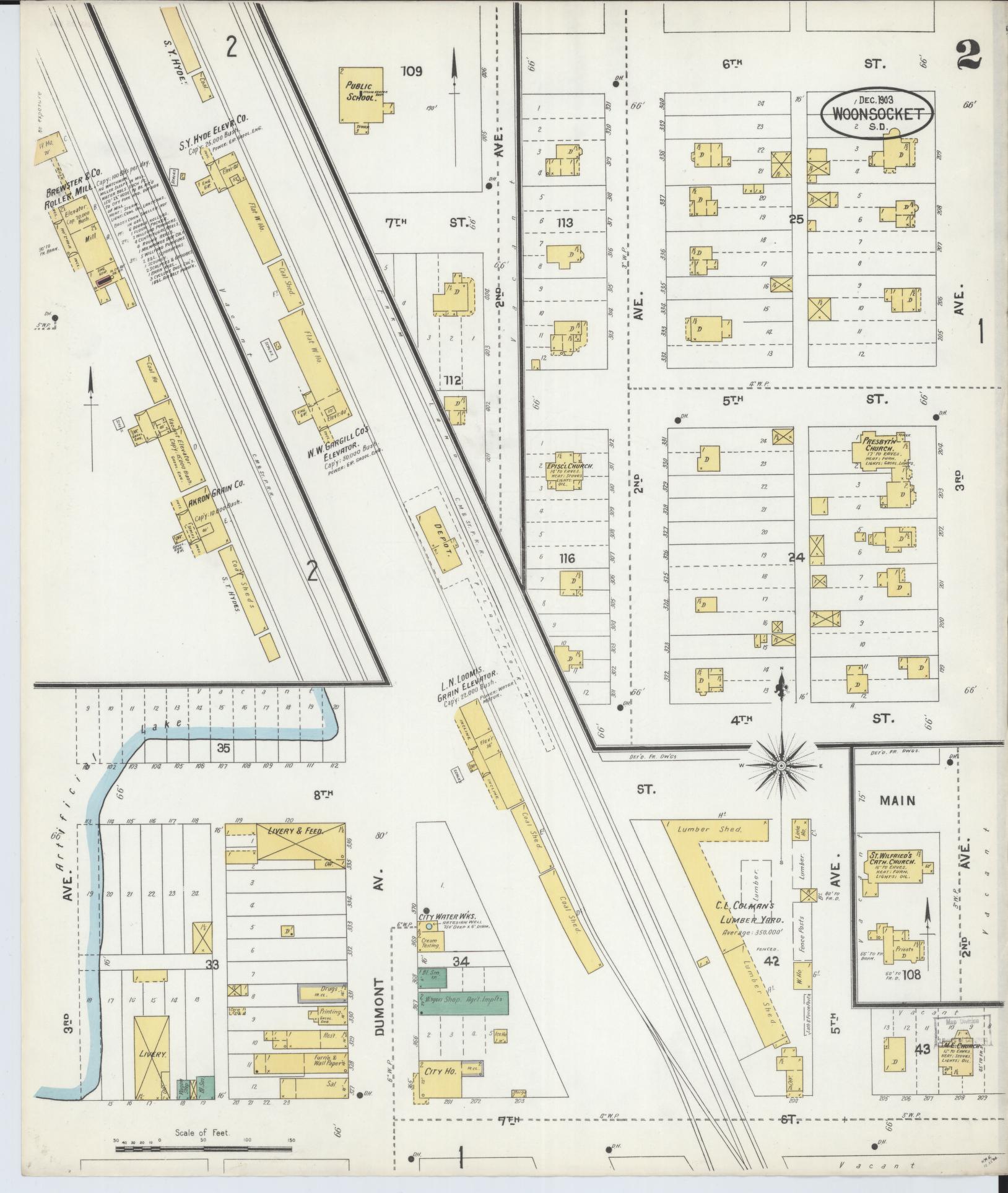 Sanborn Fire Insurance Map from Woonsocket, Sanborn County, South Dakota (1903), Sheet #0002 - Complete Map Set gallery image, historic Sanborn map, vintage wall art, South Dakota South Dakota