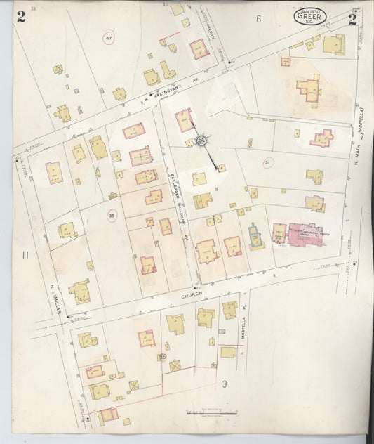 Sanborn Fire Insurance Map from Greer, Greenville and Spartanburg Counties, South Carolina (1951), Sheet #0002 - Historic Sanborn Fire Insurance Map Print, vintage old map wall art, antique decor, genealogy gift, South Carolina South Carolina map