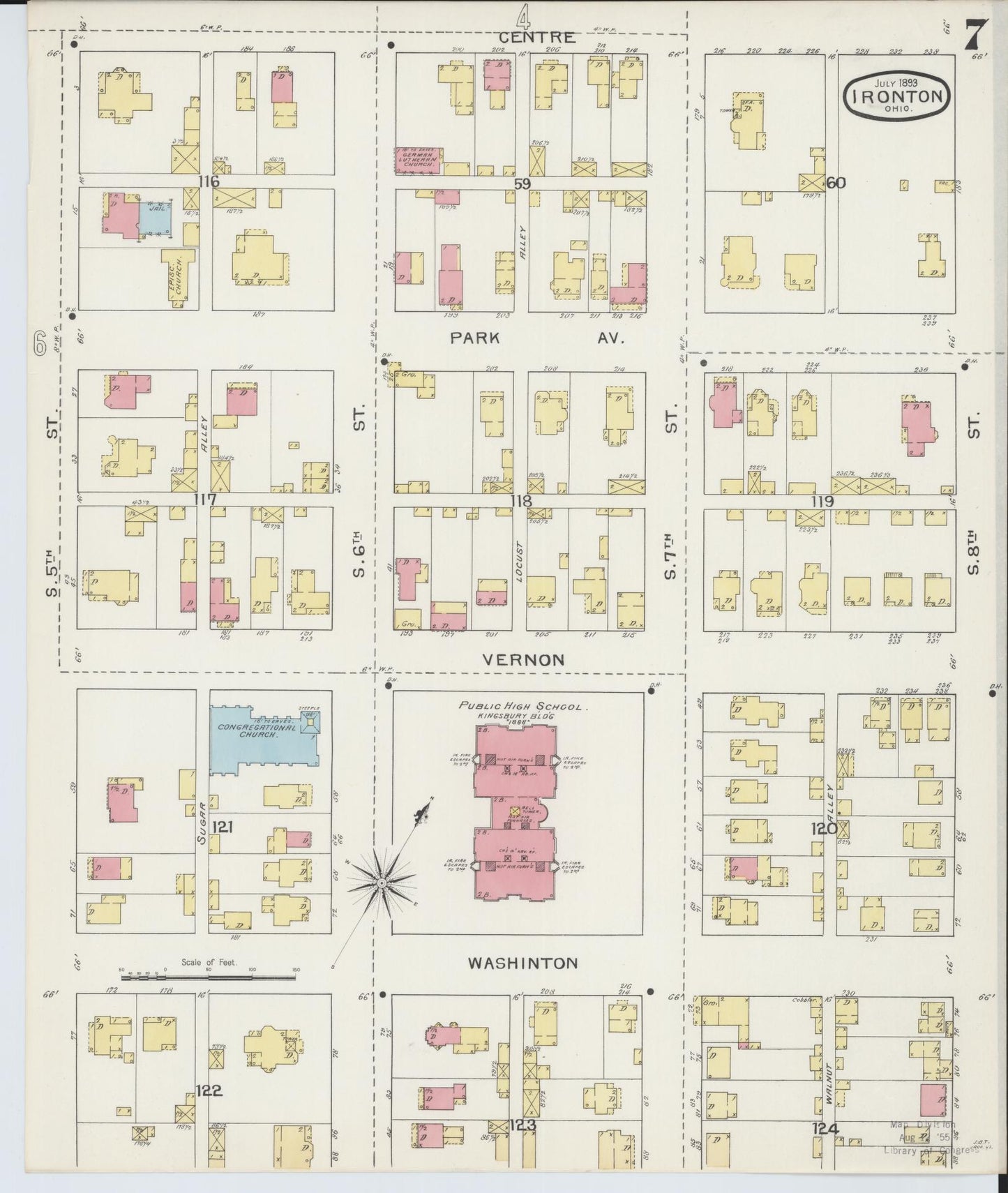Sanborn Fire Insurance Map from Ironton, Lawrence County, Ohio (1893), Sheet #0007 - Historic Sanborn Fire Insurance Map Print, vintage old map wall art, antique decor, genealogy gift, Ohio Ohio map