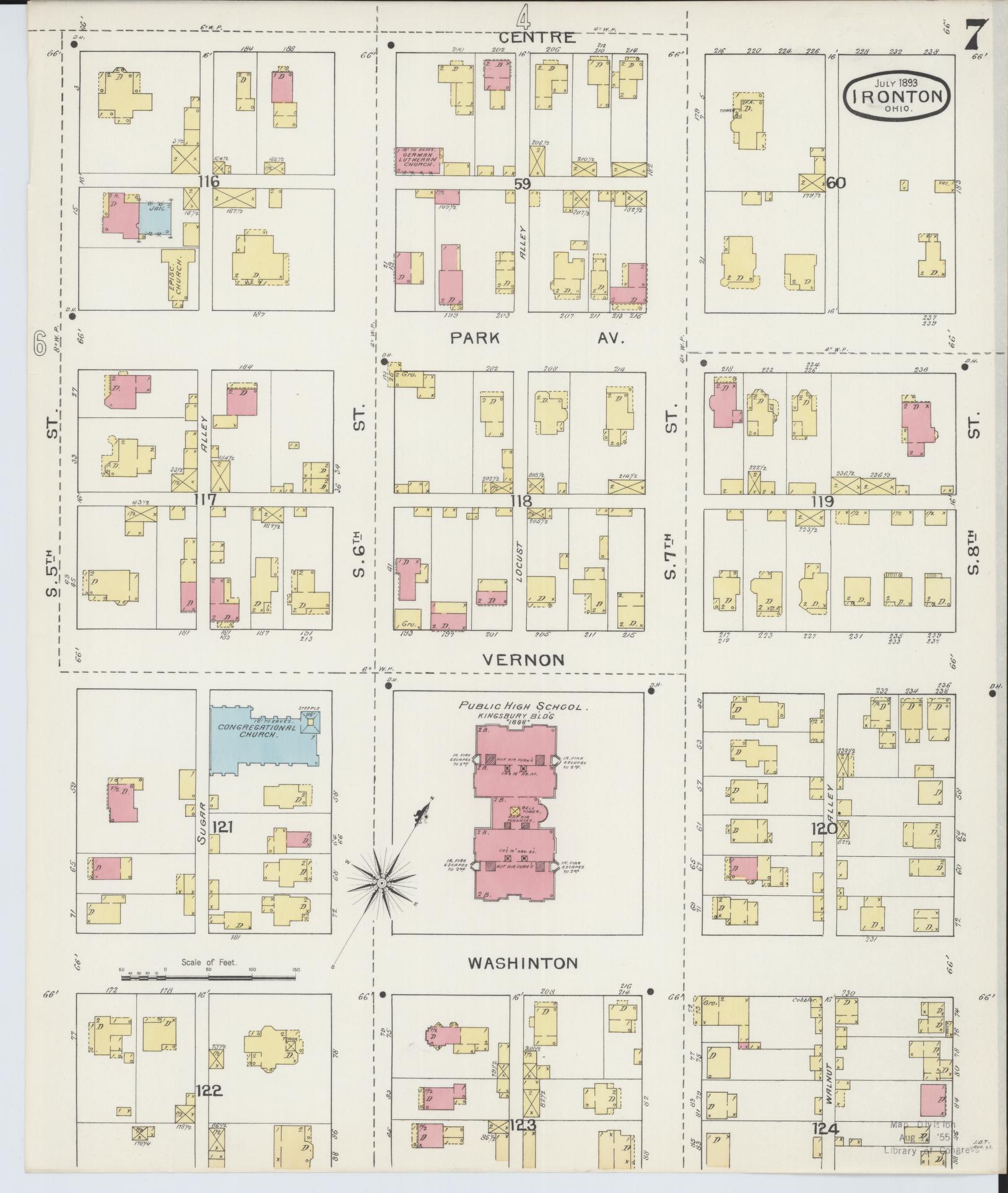 Sanborn Fire Insurance Map from Ironton, Lawrence County, Ohio (1893), Sheet #0007 - Historic Sanborn Fire Insurance Map Print, vintage old map wall art, antique decor, genealogy gift, Ohio Ohio map