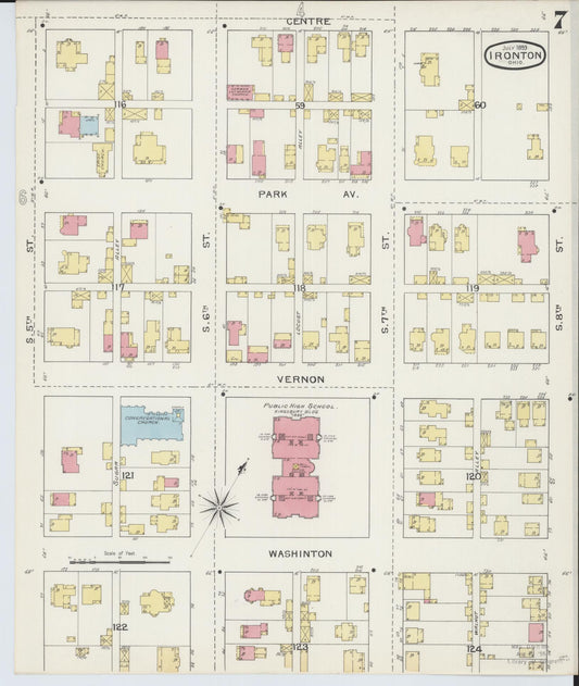 Sanborn Fire Insurance Map from Ironton, Lawrence County, Ohio (1893), Sheet #0007 - Historic Sanborn Fire Insurance Map Print, vintage old map wall art, antique decor, genealogy gift, Ohio Ohio map