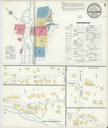 Sanborn Fire Insurance Map from Susquehanna, Susquehanna County, Pennsylvania (1911), Sheet #0001 - Historic Sanborn Fire Insurance Map Print, vintage old map wall art, antique decor, genealogy gift, Pennsylvania Pennsylvania map
