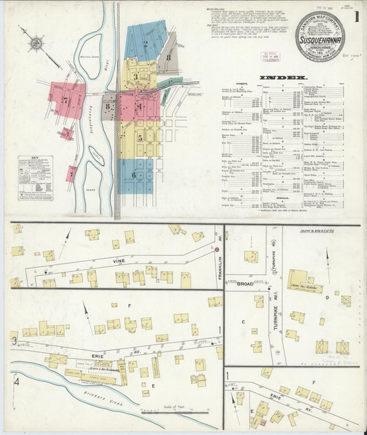 Sanborn Fire Insurance Map from Susquehanna, Susquehanna County, Pennsylvania (1911), Sheet #0001 - Historic Sanborn Fire Insurance Map Print, vintage old map wall art, antique decor, genealogy gift, Pennsylvania Pennsylvania map