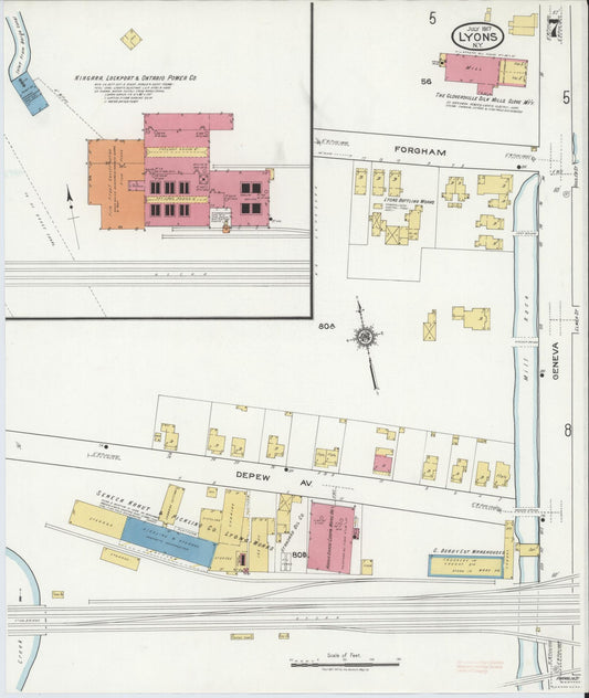 Sanborn Fire Insurance Map from Lyons, Wayne County, New York (1917), Sheet #0007 - Historic Sanborn Fire Insurance Map Print, vintage old map wall art, antique decor, genealogy gift, New York New York map