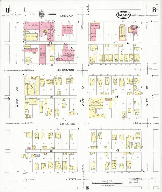 Sanborn Fire Insurance Map from Emporia, Lyon County, Kansas (1923), Sheet #0008 - Historic Sanborn Fire Insurance Map Print, vintage old map wall art, antique decor, genealogy gift, Kansas Kansas map