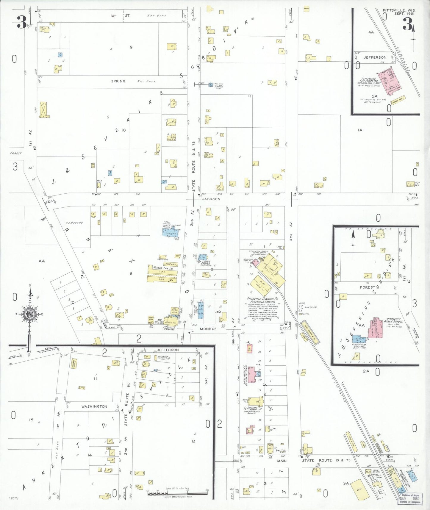 Sanborn Fire Insurance Map from Pittsville, Wood County, Wisconsin (1951), Sheet #0003 - Complete Map Set gallery image, historic Sanborn map, vintage wall art, Wisconsin Wisconsin
