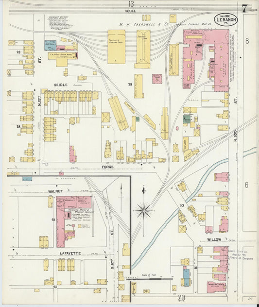 Sanborn Fire Insurance Map from Lebanon, Lebanon County, Pennsylvania (1902), Sheet #0007 - Historic Sanborn Fire Insurance Map Print, vintage old map wall art, antique decor, genealogy gift, Pennsylvania Pennsylvania map