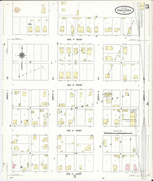 Sanborn Fire Insurance Map from Oskaloosa, Mahaska County, Iowa (1910), Sheet #0003 - Historic Sanborn Fire Insurance Map Print, vintage old map wall art