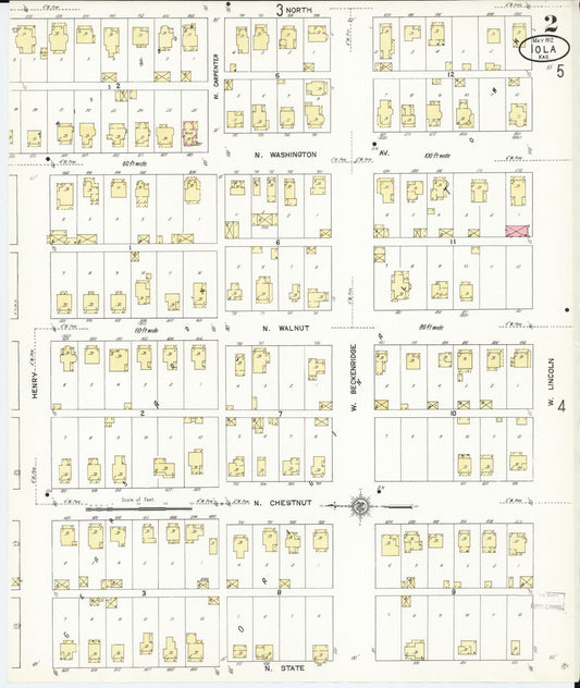 Sanborn Fire Insurance Map from Iola, Allen County, Kansas (1912), Sheet #0002 - Historic Sanborn Fire Insurance Map Print, vintage old map wall art, antique decor, genealogy gift, Kansas Kansas map