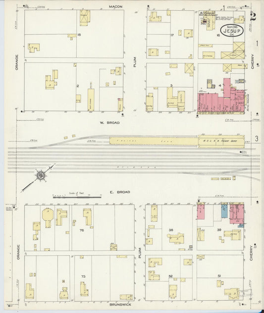 Sanborn Fire Insurance Map from Jesup, Wayne County, Georgia (1913), Sheet #0002 - Historic Sanborn Fire Insurance Map Print, vintage old map wall art, antique decor, genealogy gift, Georgia Georgia map