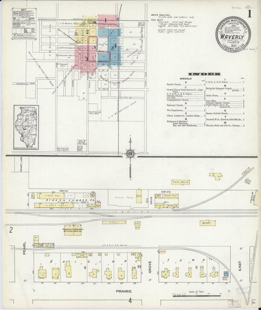 Sanborn Fire Insurance Map from Waverly, Morgan County, Illinois (1914), Sheet #0001 - Historic Sanborn Fire Insurance Map Print, vintage old map wall art, antique decor, genealogy gift, Illinois Illinois map