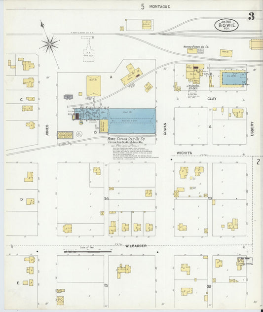 Sanborn Fire Insurance Map from Bowie, Montague County, Texas (1902), Sheet #0003 - Historic Sanborn Fire Insurance Map Print, vintage old map wall art, antique decor, genealogy gift, Texas Texas map
