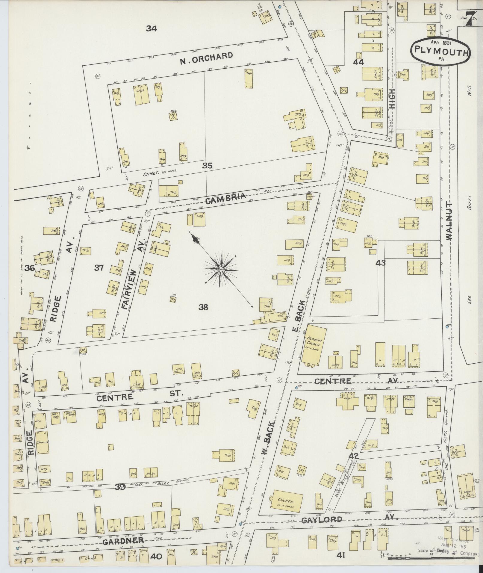 Sanborn Fire Insurance Map from Plymouth, Luzerne County, Pennsylvania (1891), Sheet #0007 - Historic Sanborn Fire Insurance Map Print, vintage old map wall art, antique decor, genealogy gift, Pennsylvania Pennsylvania map