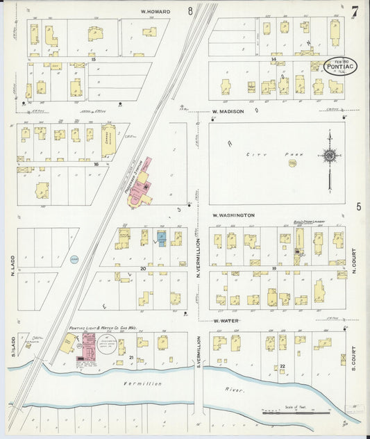 Sanborn Fire Insurance Map from Pontiac, Livingston County, Illinois (1910), Sheet #0007 - Historic Sanborn Fire Insurance Map Print, vintage old map wall art, antique decor, genealogy gift, Illinois Illinois map