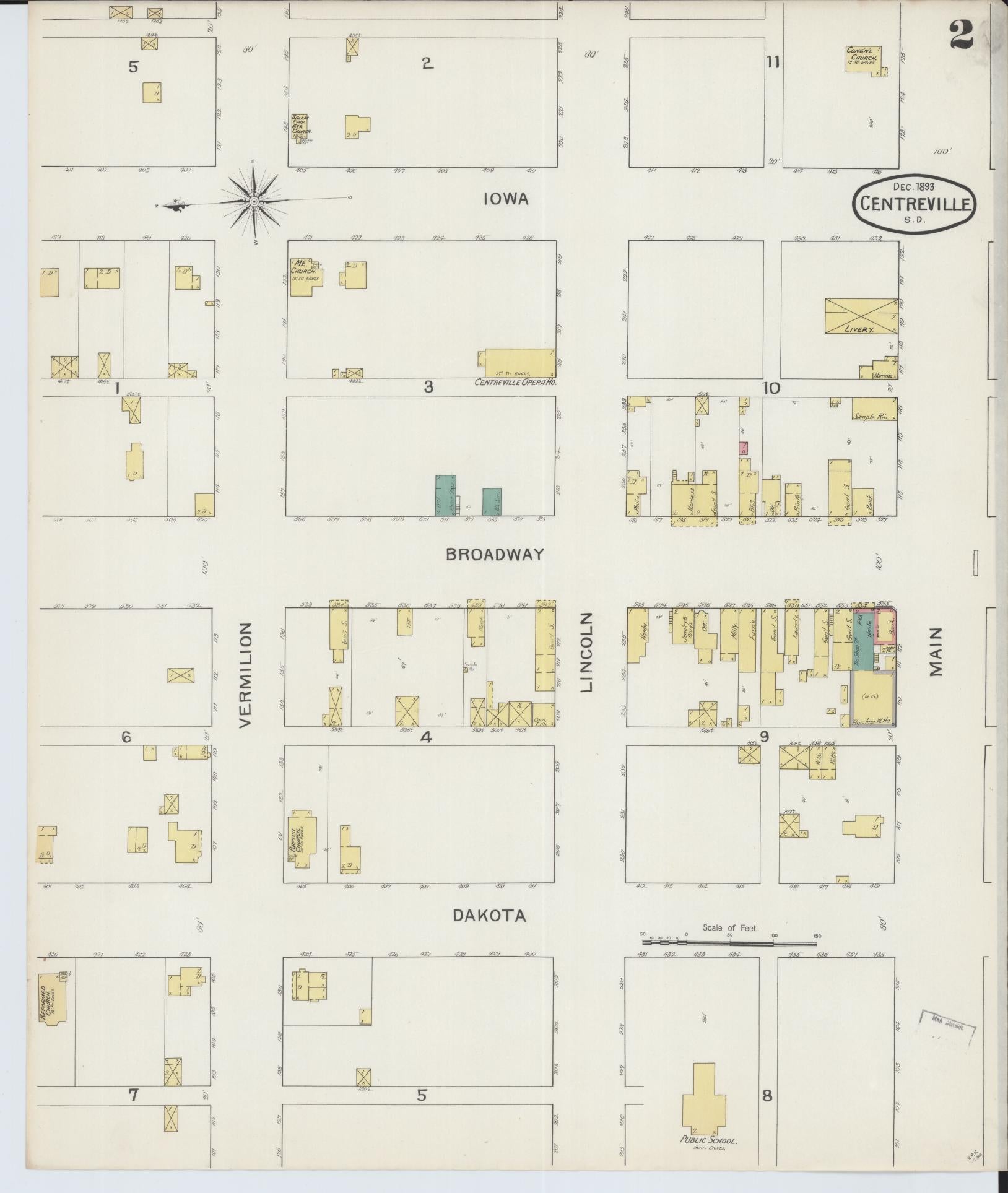 Sanborn Fire Insurance Map from Centerville, Turner County, South Dakota (1893), Sheet #0002 - Complete Map Set gallery image, historic Sanborn map, vintage wall art, South Dakota South Dakota