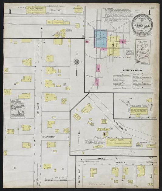 Sanborn Fire Insurance Map from Abbeville, Henry County, Alabama (1924), Sheet #0001 - Historic Sanborn Fire Insurance Map Print, vintage old map wall art, antique decor, genealogy gift, Alabama Alabama map